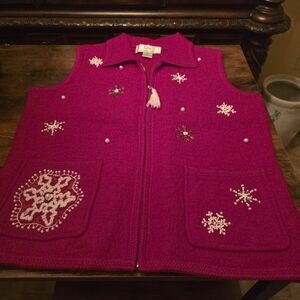 L.L. Bean red Vest with Snowflake Embroidery